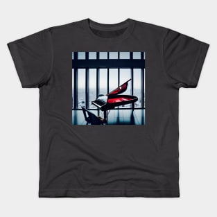 A Grand Piano Situated In A Highrise Apartment Overlooking The City. Kids T-Shirt